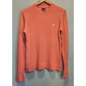 Abercrombie Fitch 100% Cashmere Cableknit Peach Crewneck Sweater Sz M